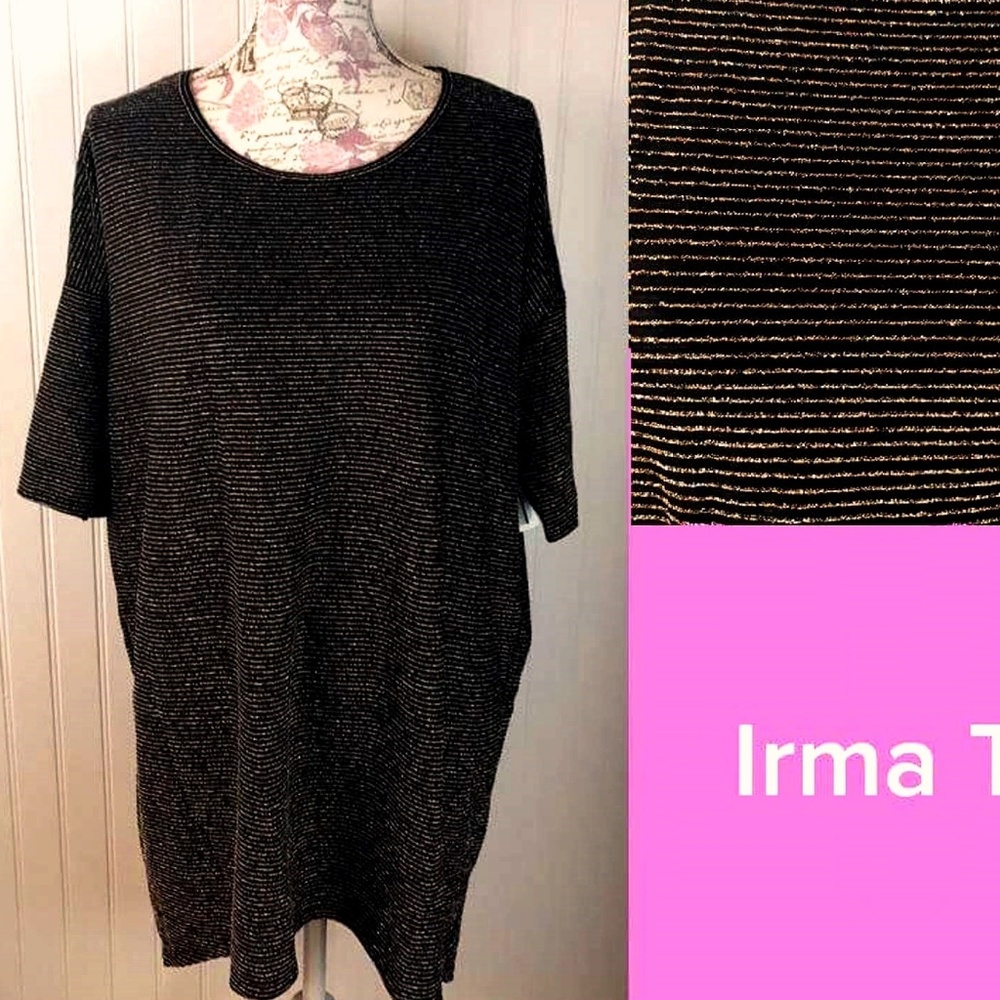 NWT Lularoe XL Elegant Black Gold Stripe Irma Top